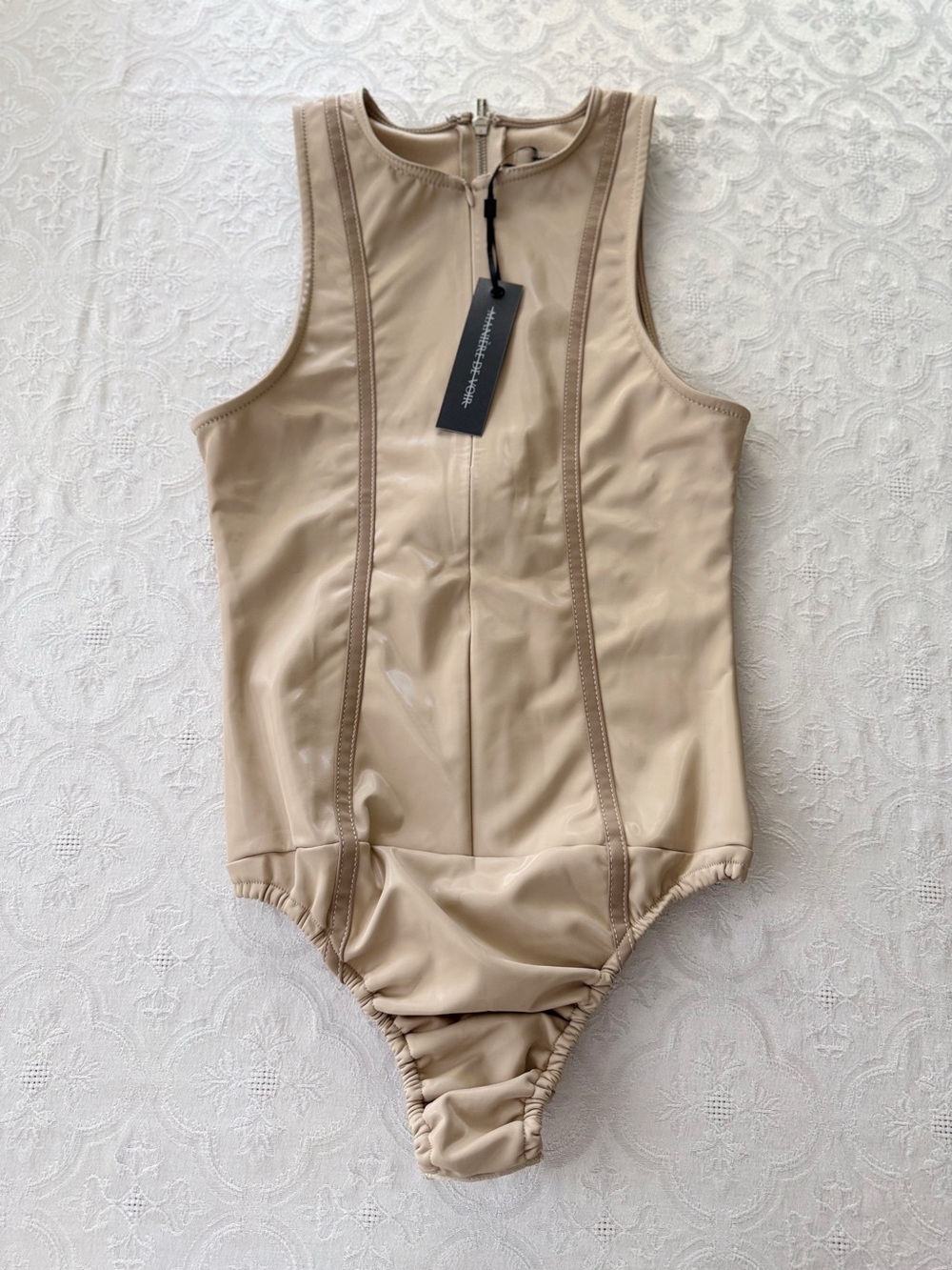 Manière De Voir Nude Vegan Leather Bodysuit Size 10 NWT Faux Leather - Picture 1 of 10